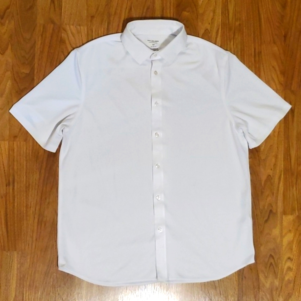 Van Heusen Performance Knit Short Sleeve Solid White Shirt Size M